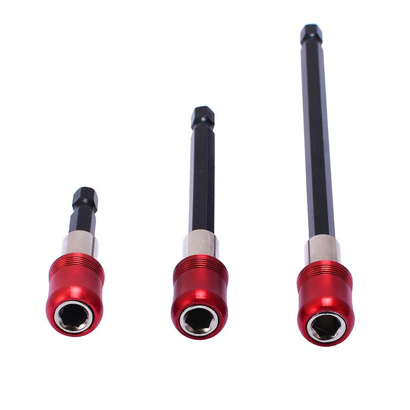 3-Piece Red Quick-Release Self-Locking Hex Shank Magnetic Screwdriver Extension Adapter Set