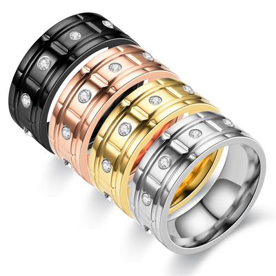Luxury 8mm Double Groove Beveled Men Titanium Steel Ring With Aaa Zircon Stone Rings For Men Women Wedding Band Jewelry Gifts