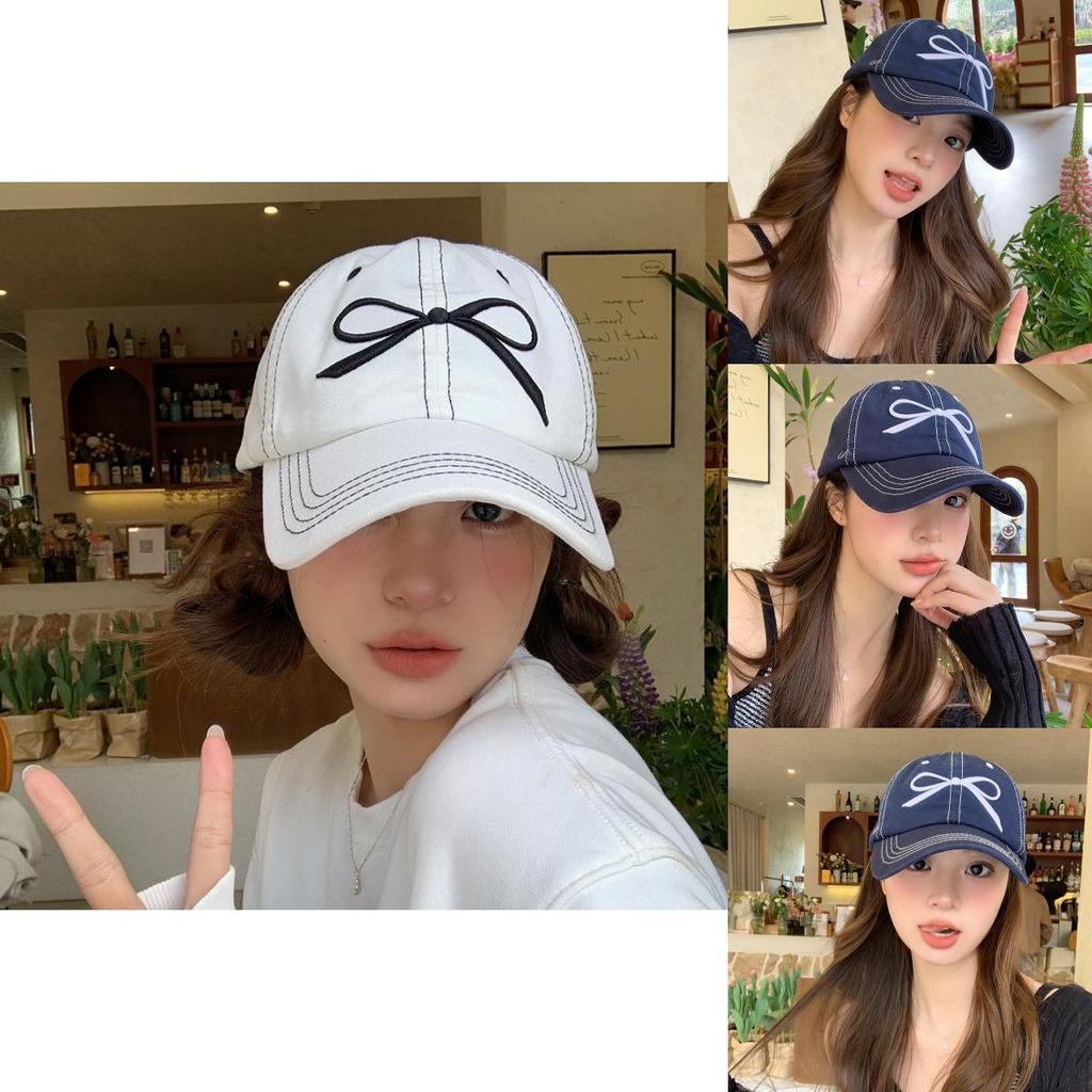 Stylish Embroidered Bowknot Baseball Cap For Women Adjustable Soft Top Spring Summer