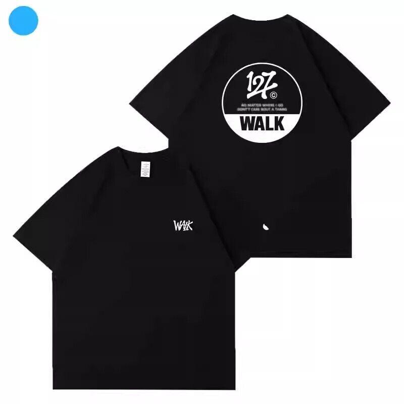 127WALK 2025 Street Style Tee: Front & Back Graphic, Casual Round Neck, Short Sleeve