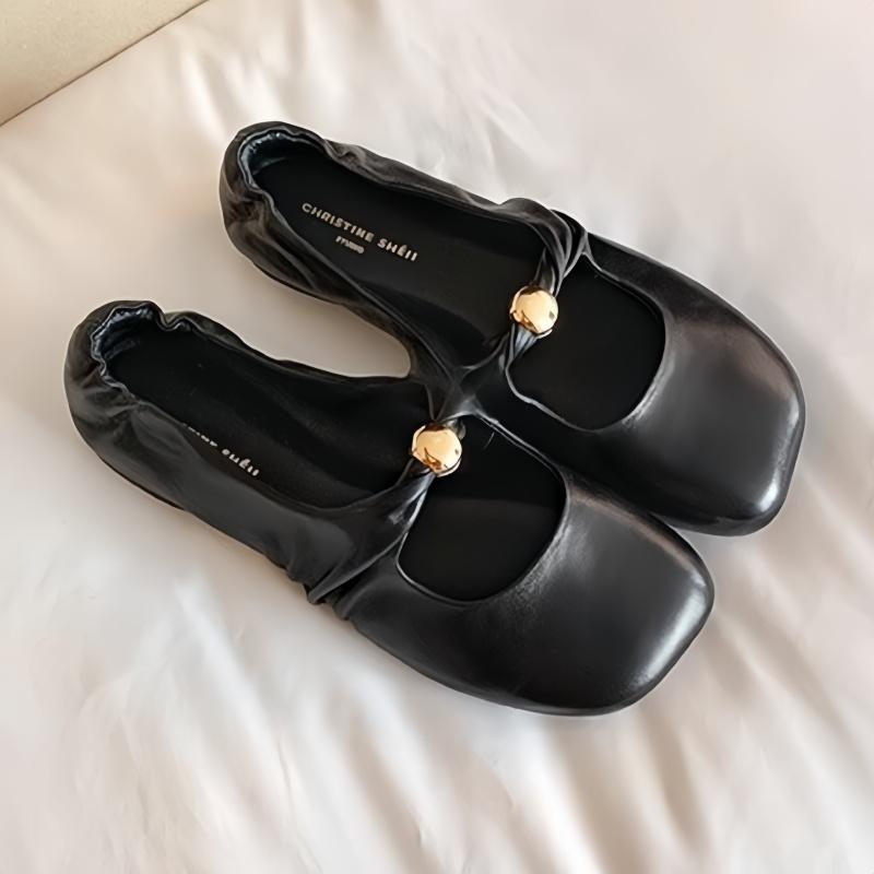 Fashion 2025 New Women's Flat Shoes Fashionable Versatile Square Head Shoes Mary Jane Leather Shallow Mouth Bottom Elegant Flat Shoes