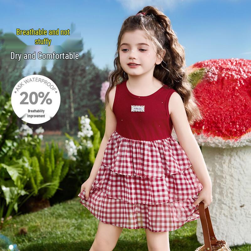 ASK JUNIOR Girls  Summer Sleeveless Tiered Princess Dress 120