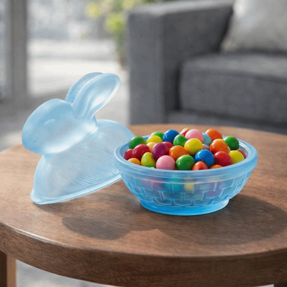 Multi-Color Easter Rabbits Candy Dish Festive with Lid Cookies Candy Bowl Glass Rabbit Storage Jar Festive Snack Serving