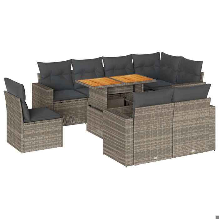 VidaXL Garden Lounge Set 9 Pcs with Grey Cushions Wicker 3327056