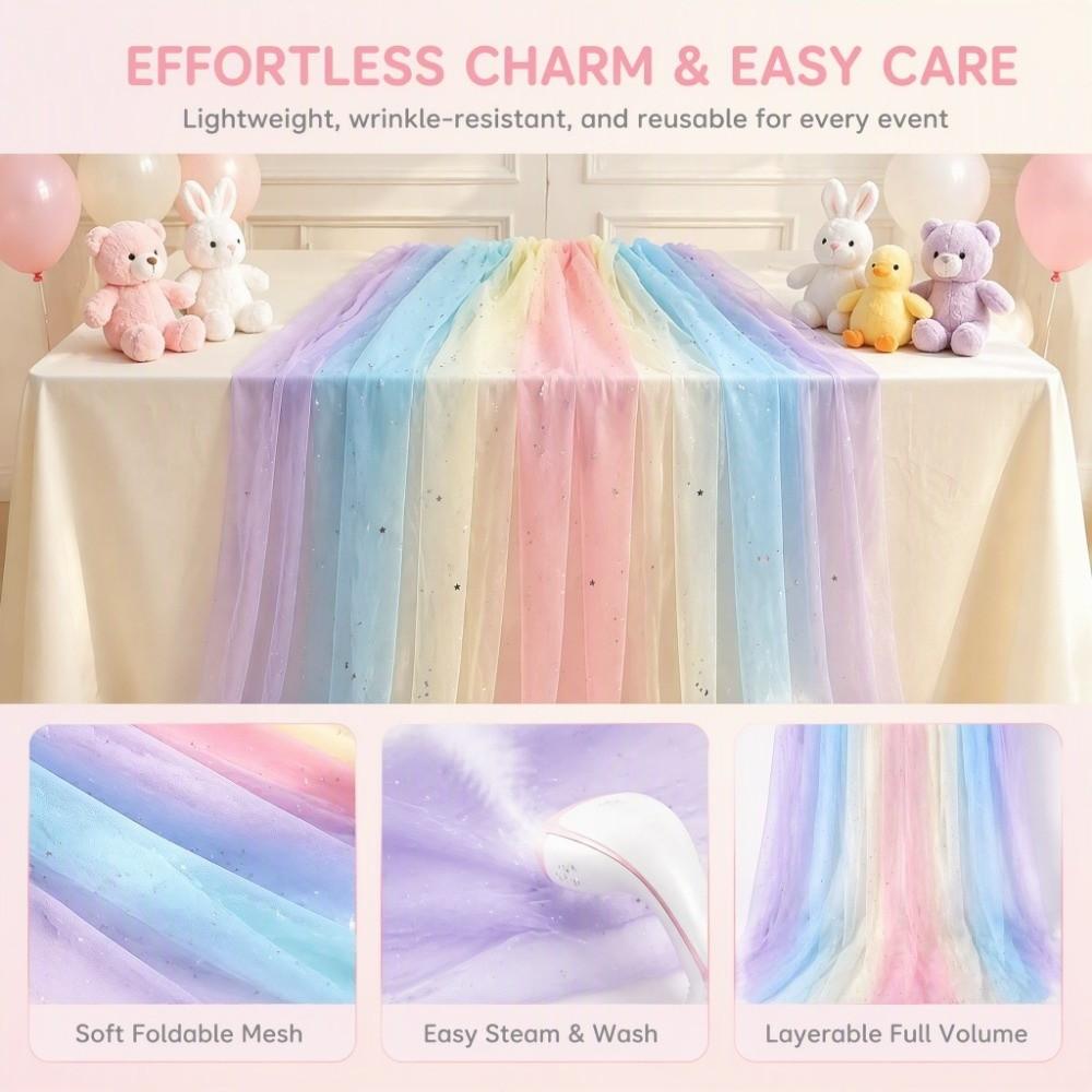 Shiny Dot Rainbow Tulle Table Runner Macaron Colored Table Flag  Wedding Decoration