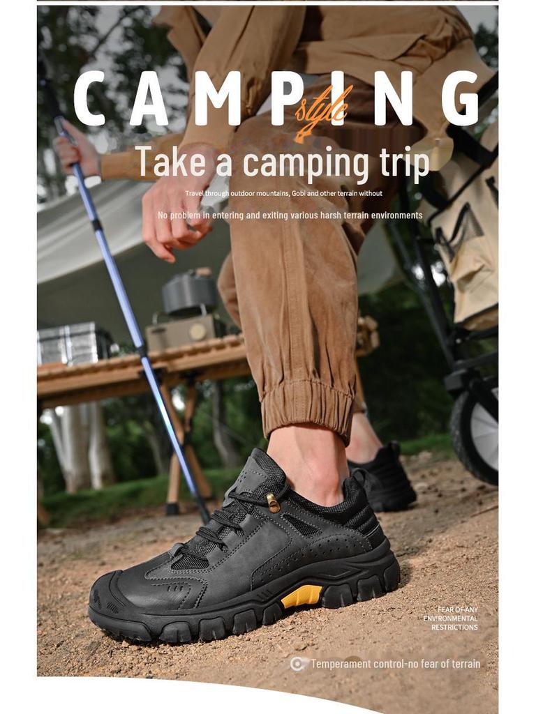 Men's Genuine Leather Non-Slip Hiking and Work Shoes - Closed Toe, Low-Top, Outdoor Casual Sneakers