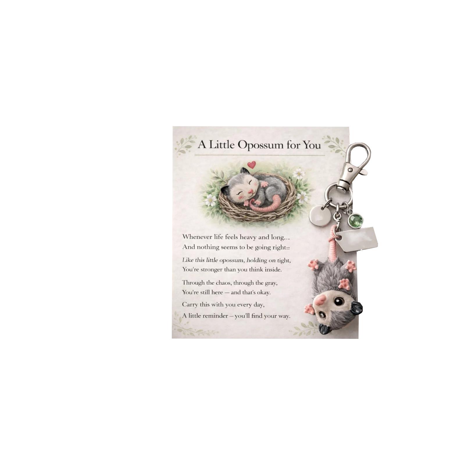 

A Little Opossum for You Keychain and Sentiment Card Set Cute Animal Pendant with Inspirational Verse for Bag or Keys Gift One Size