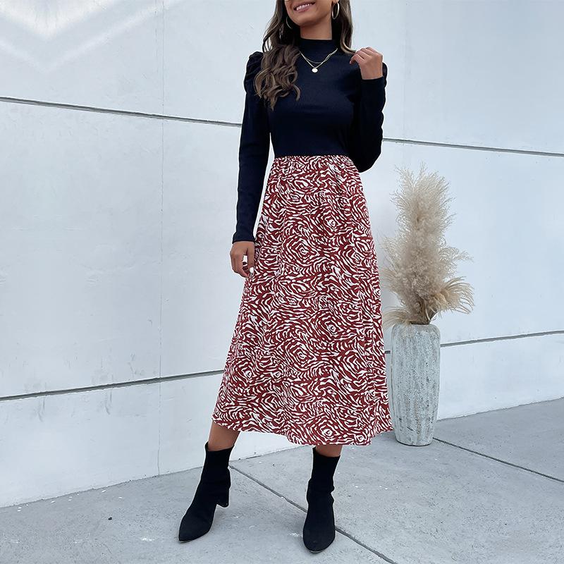 

2025 autumn and winter new women s clothing long-sleeved splicing skirt dress S