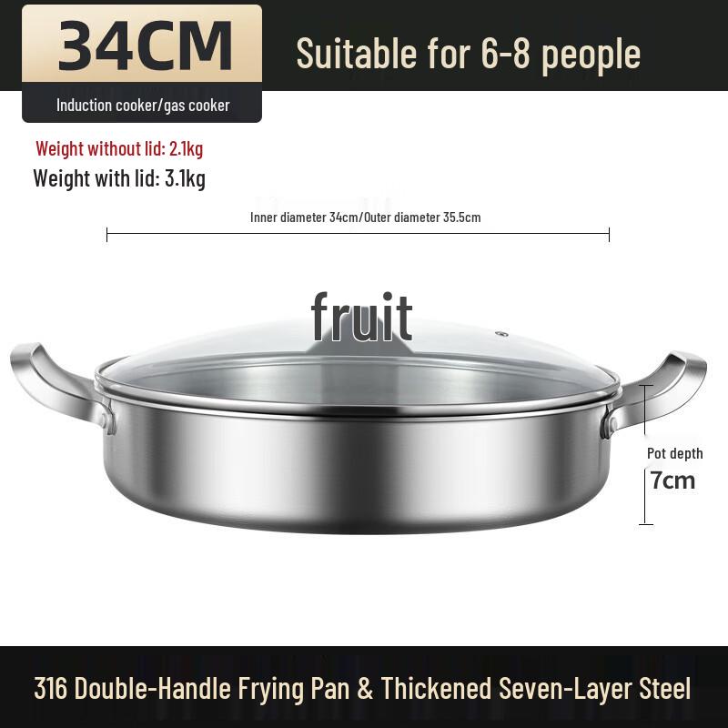 GOWKE 316 Stainless Steel Frying Pan with Lid