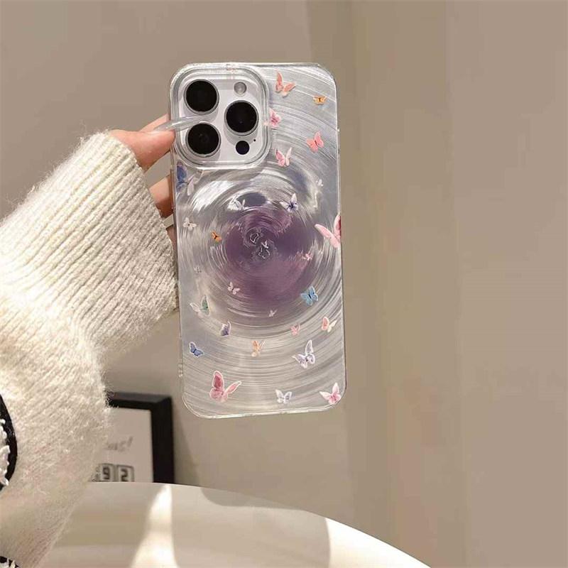 Cute Butterfly Floral Laser Swirl Pattern Phone Case For iPhone 16 15 14 13 12 11 Pro Max Shockproof Protective Cover Funda