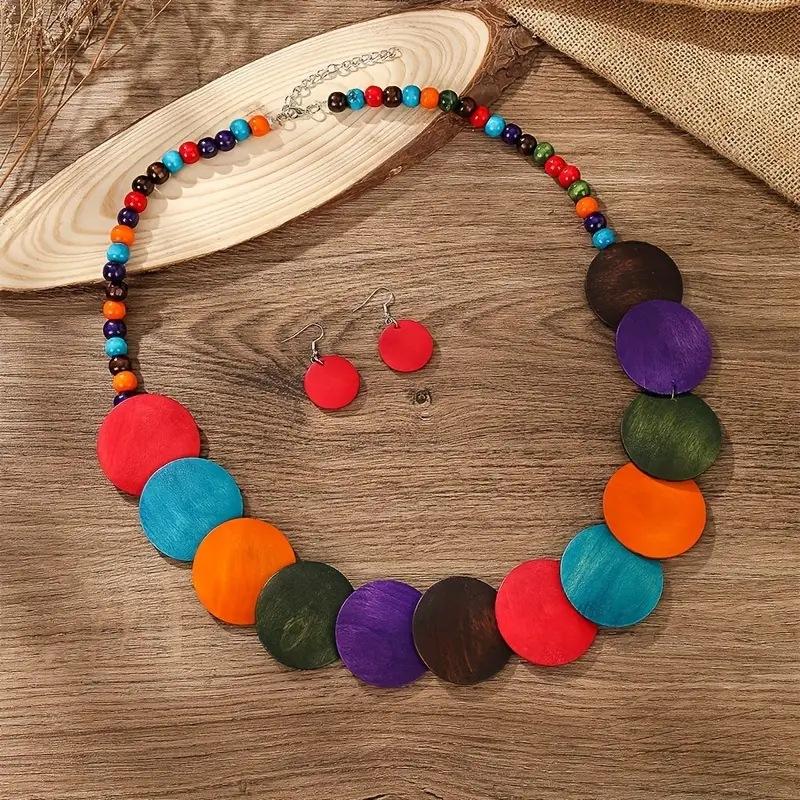 Artistic Handmade Boho Wood Bead Necklace, Exaggerated Oversized Focal Piece for Beach Holiday and Bohemian Vacation Accessory