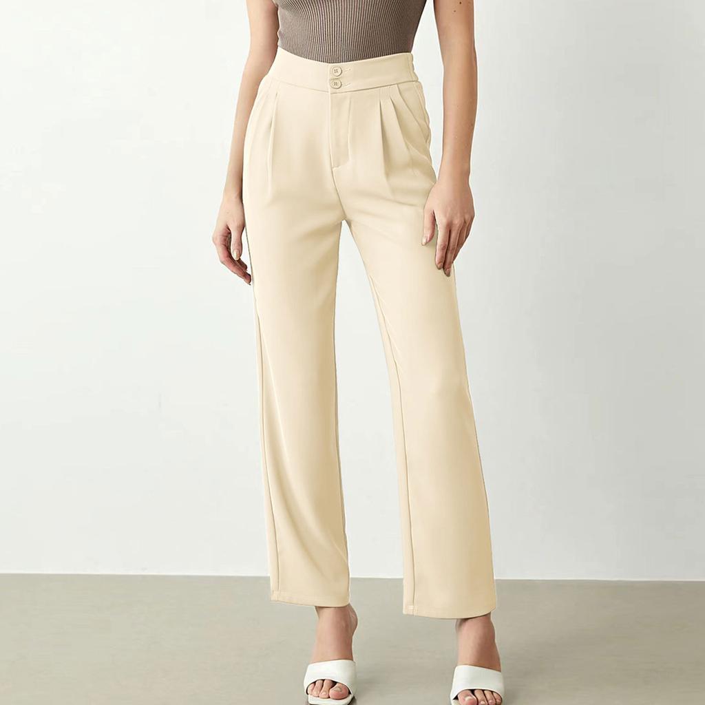 Women's Color Straight Casual High Waist Casual Pants With Pockets