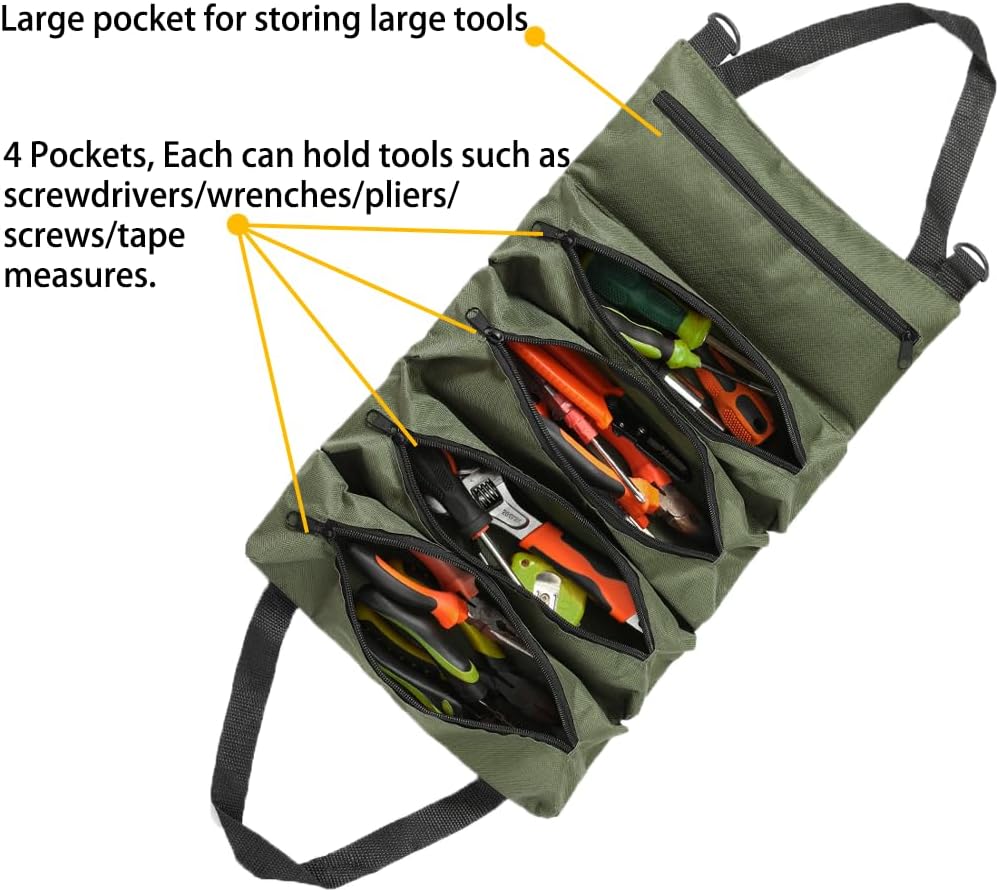 1pc Multi-Purpose Canvas Roll Tool Bag Car Tool Organizer First Aid Kit Storage Wrap Heavy Duty Portable Multiple Zipper Pockets