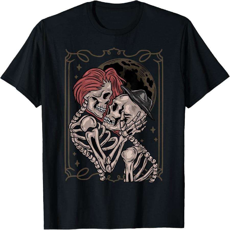 The Lovers Tarot Card Moon Goth Skeleton Gothic Skull Occult T-Shirt XXXXXL чёрный