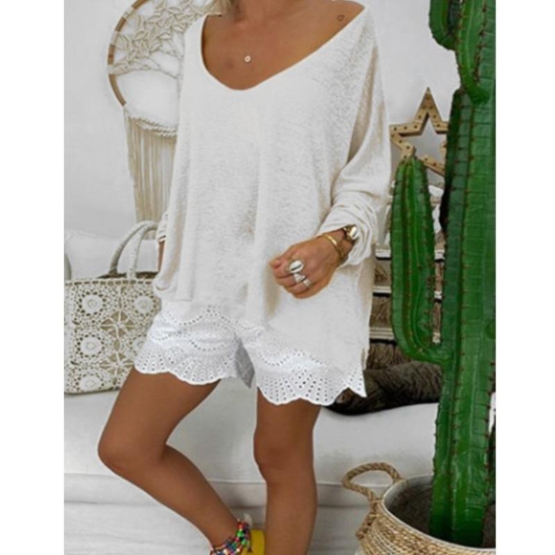 IHUASU Women's Fashion Casual Solid Color Print Long Sleeve Blouses & Shirts