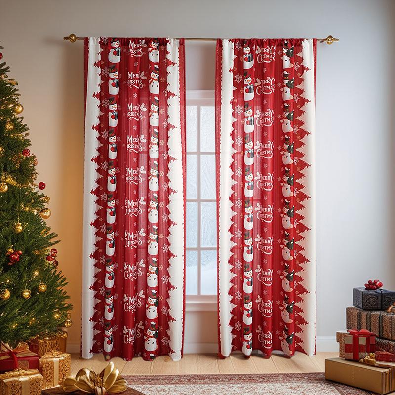 

American Christmas Decorative Curtains Bedroom Background Cloth Non-Punching Blackout Finished Curtains w140*h100 (single piece)
