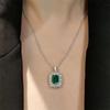 Retro Emerald 925 Silver Needle Necklace Ring Gem