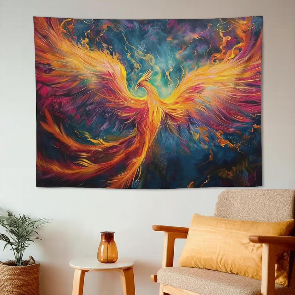 Wall Tapestry for Bedroom Majestic Fantasy Vibrant Rising Fire Bird Phoenix Flags Tapestry for Room Living Room Wall Decor Large