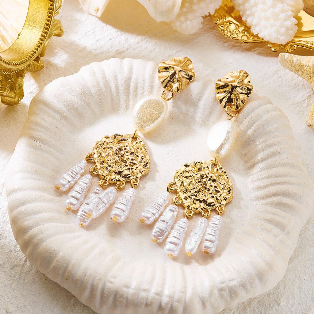 Bohemian Shell Tassel Dangle Earrings For Women Ethnic Style Baroque Imitation Pearl Long Earring Beach Party Versatile Jewelry