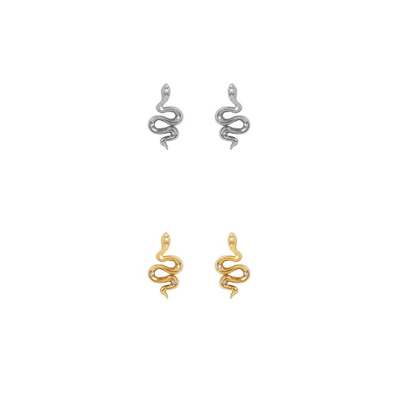 CIAXY Silver Color Snake Stud Earrings for Women Irregular Serpentine Zirconia Small Earring Jewelry Aretes De Mujer