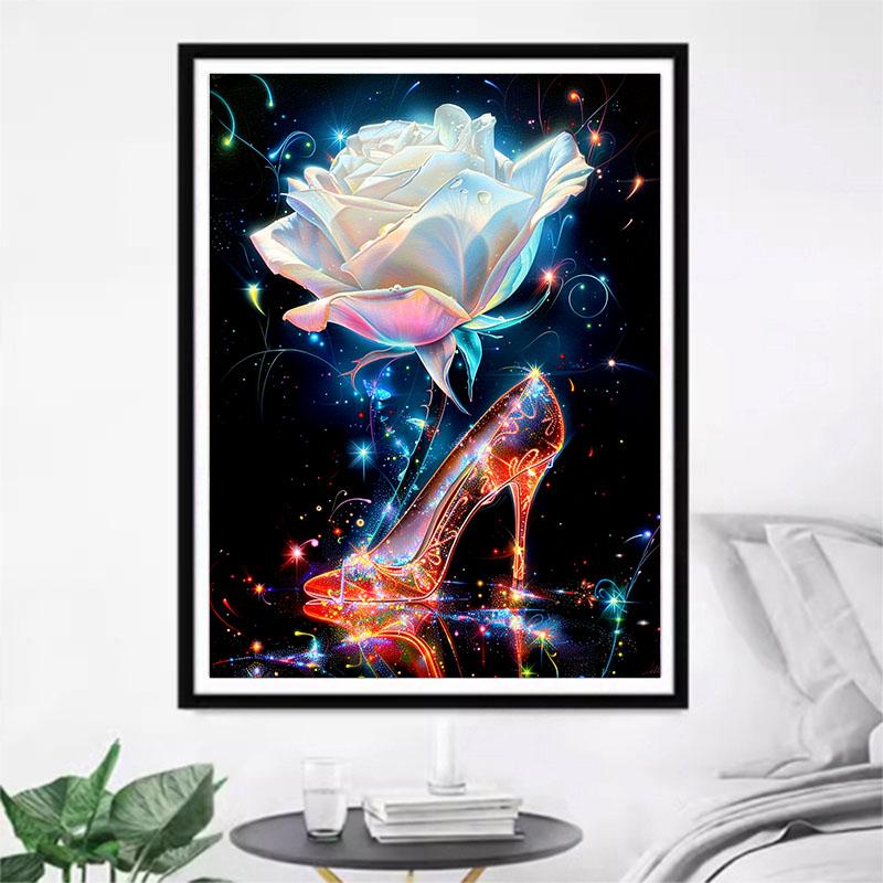5d DIY Diamond Painting Cross Stitch Crystal Shoes White Rose Diamond Embroidery Mosaic Full Round Drill Home Decor Crafts