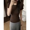 Spring and Summer American Front Shoulder Small Crew Neck Short Sleeve Slim Fit Stacked Wear Mid Waist Skin-friendly Versatile Tights T-Shirt Women