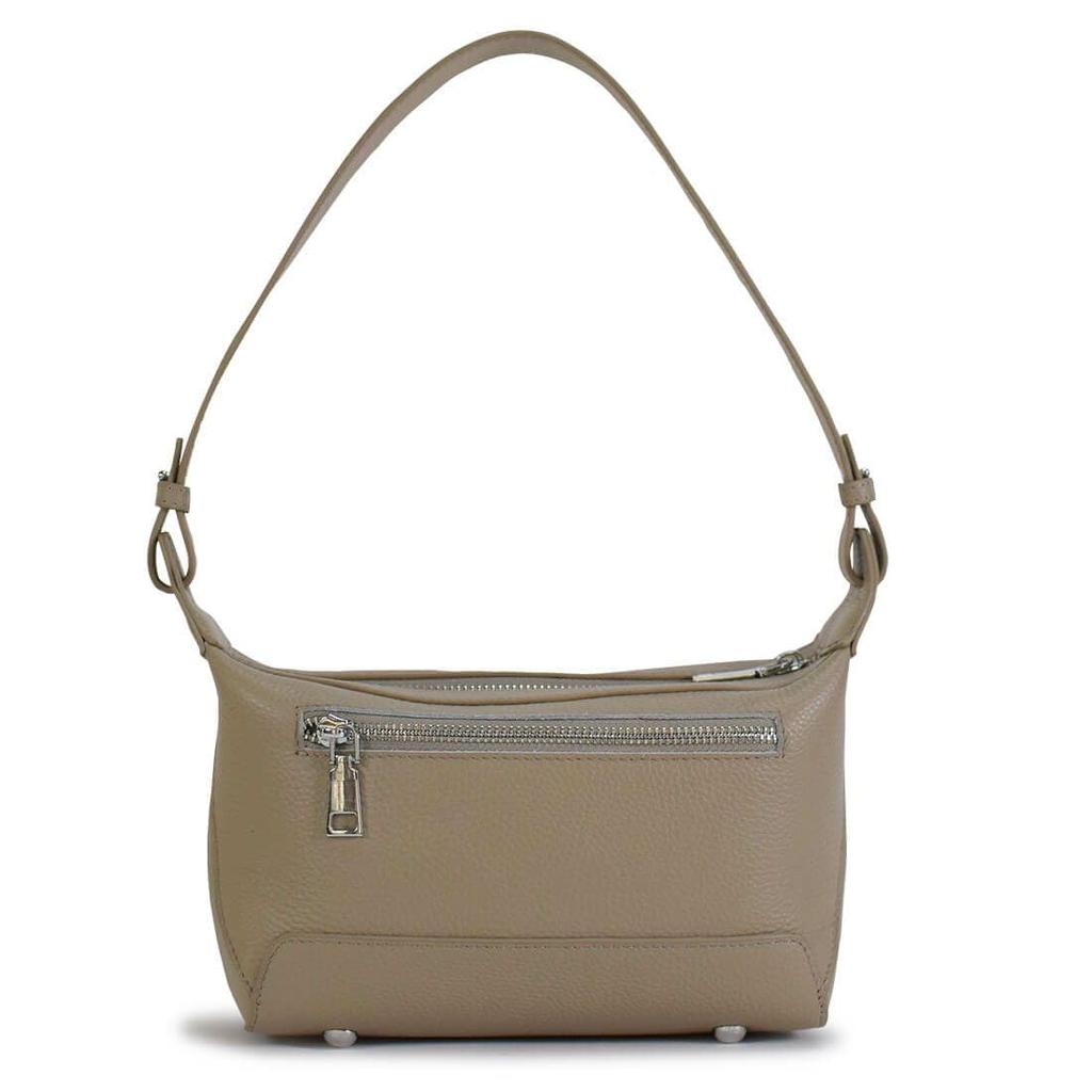 Barcos Premium Shrink Leather Handbag for Compact Simple Design with Functional Taupe Women, 2-Way Design, Pouch/Sub-Bag, Studs, Design,