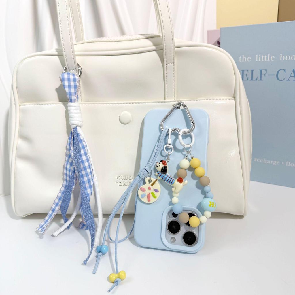 Korean Style Blue Dachshund Puppy Braided Rope Charm Keychain Pendant