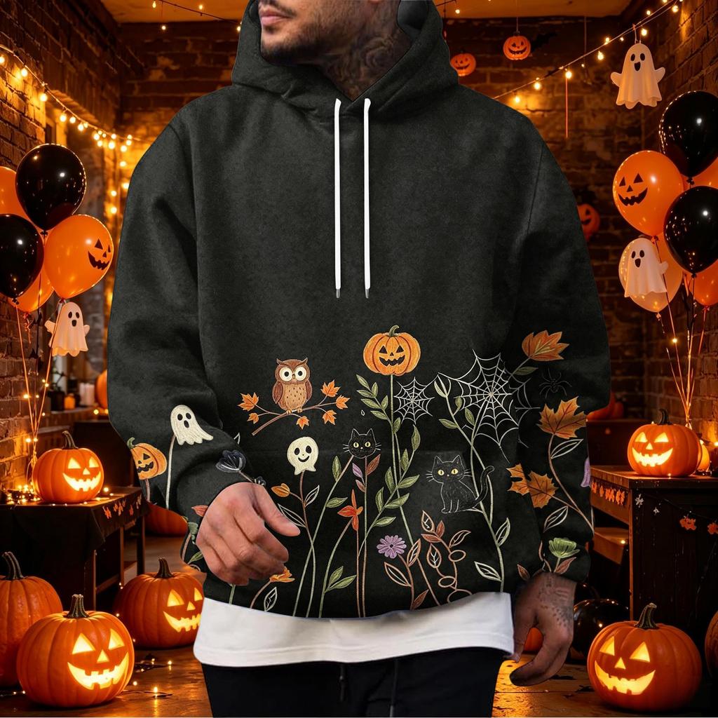 Men's Hoodie with Halloween Print Single Pocket Casual Pullover Top