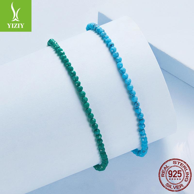 Blue Turquoise Bracelet Women'S, French Premium Sense Simple Diy Beaded Bracelet 925 Sterling Silver