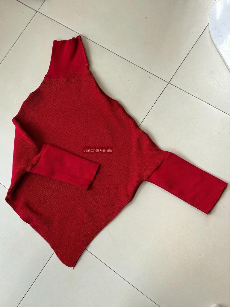 Women's Red High Collar Slim Knit Sweater - Autumn/Winter 2025 Korean Trend