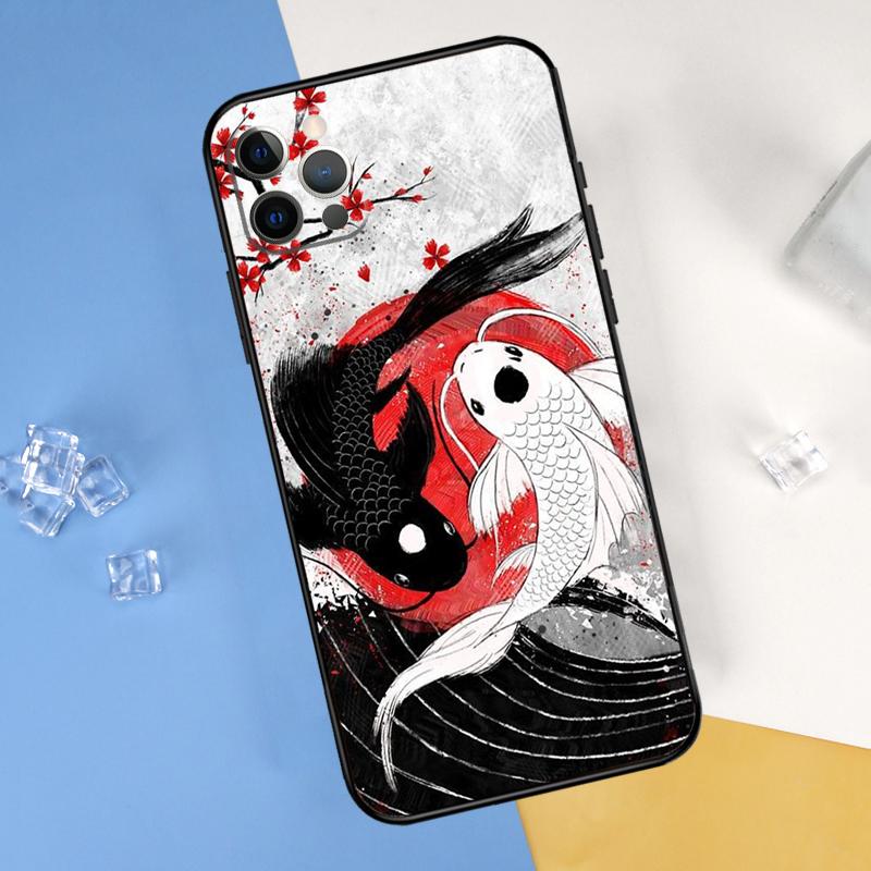 Koi Fish Yin Yang Art Phone Case For iPhone 16 Pro Max 12 13 Mini 11 14 15 Pro Max XR 16 15 Plus 16e Cover Shell