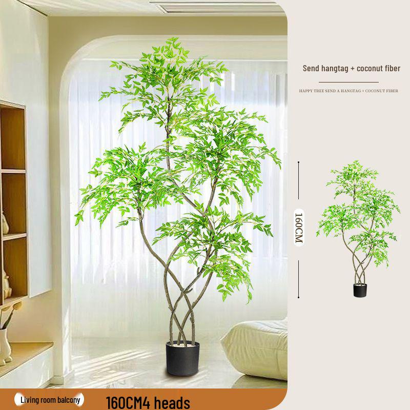 High-End Nandina Domestica Floor-Standing Faux Green Plant for Indoor Decoration