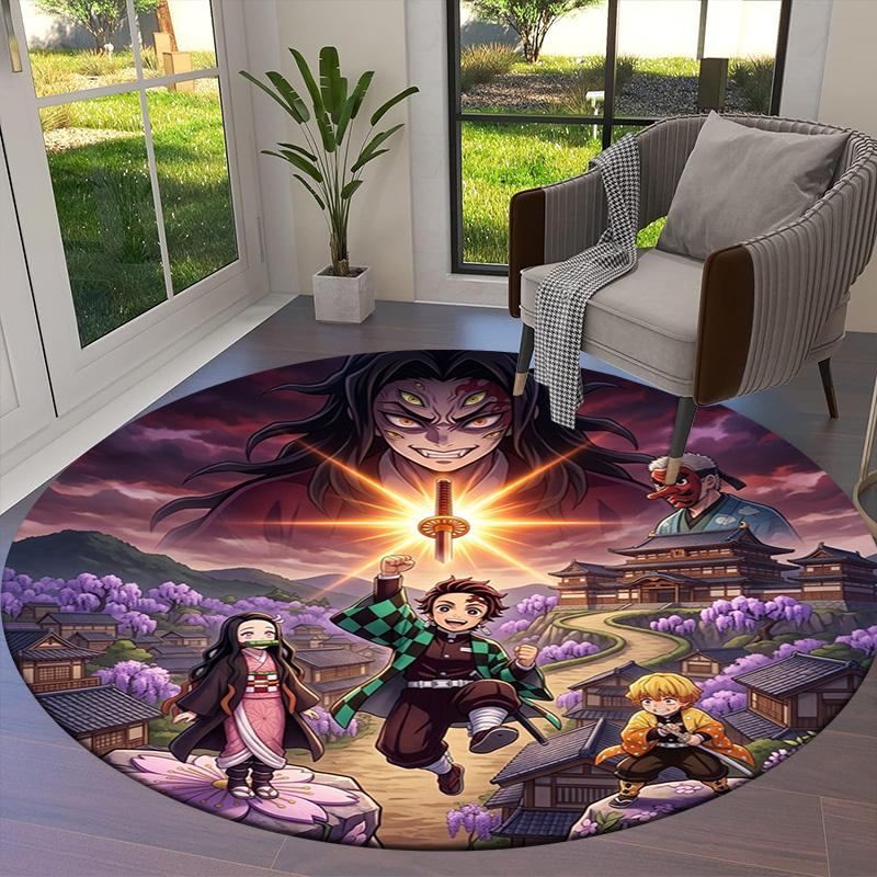 Demon Slayer Round Area Rug Carpet Rug For Living Room Bedroom Sofa Playroom Decor Nonslip Floor Mat