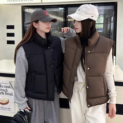 Down Cotton Clothes Vest Women's Autumn and Winter New Loose Cotton Vest Solid Color Cotton Clothes Vest Jacket