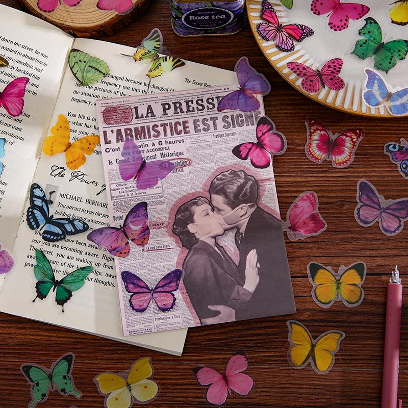 Stickers Japonezi Retro Drăguți cu Desene Animate cu Fluturi pentru Decorarea Jurnalului DIY