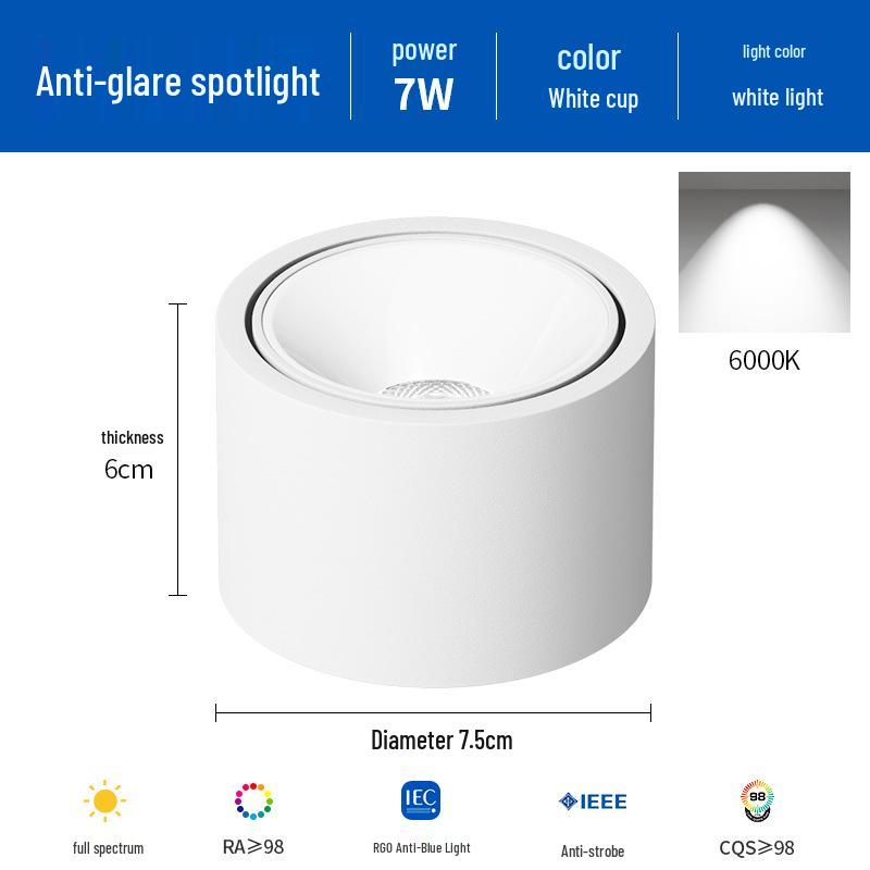 Ultra-Thin Adjustable Angle Anti-Glare Bullseye Spotlight for Living Room Ceiling