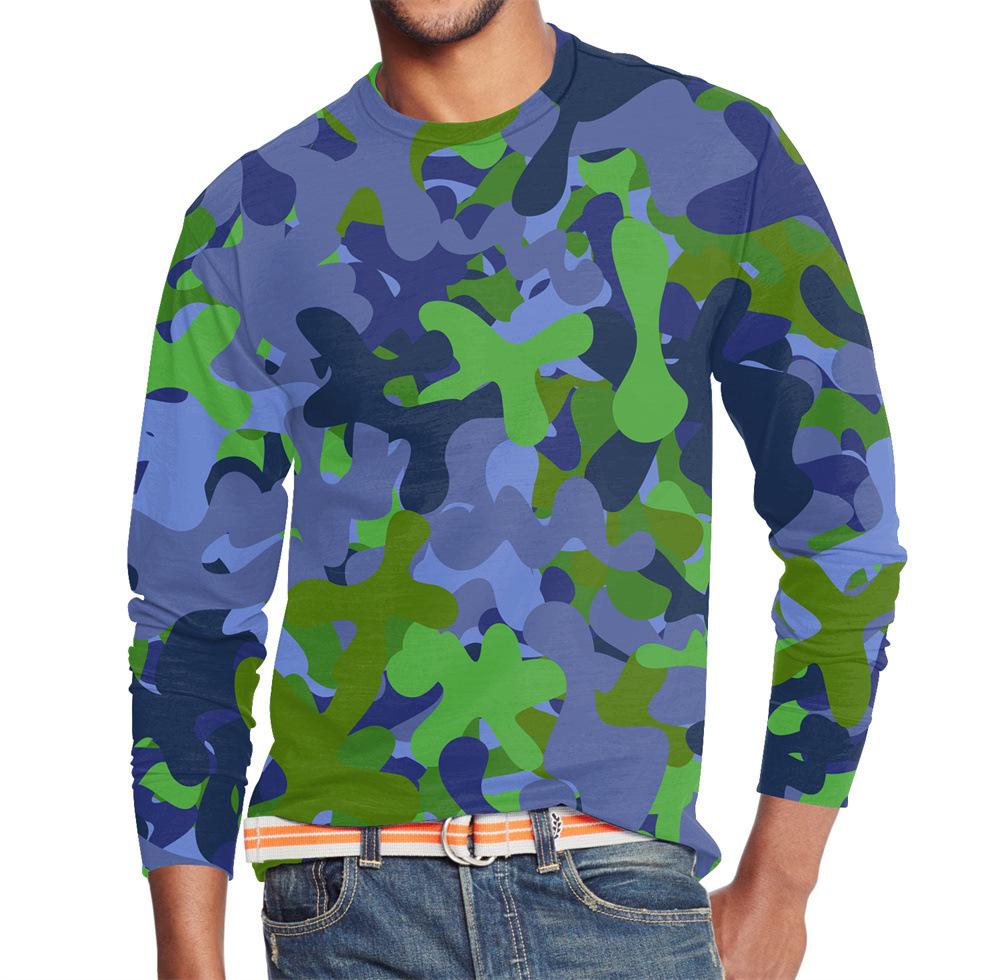 Men's Summer Long Sleeve Outdoors Camouflage Colorful Print T-Shirt Top Men Streetwear Clothing Long Sleeve T-Shirt Women's Pullover