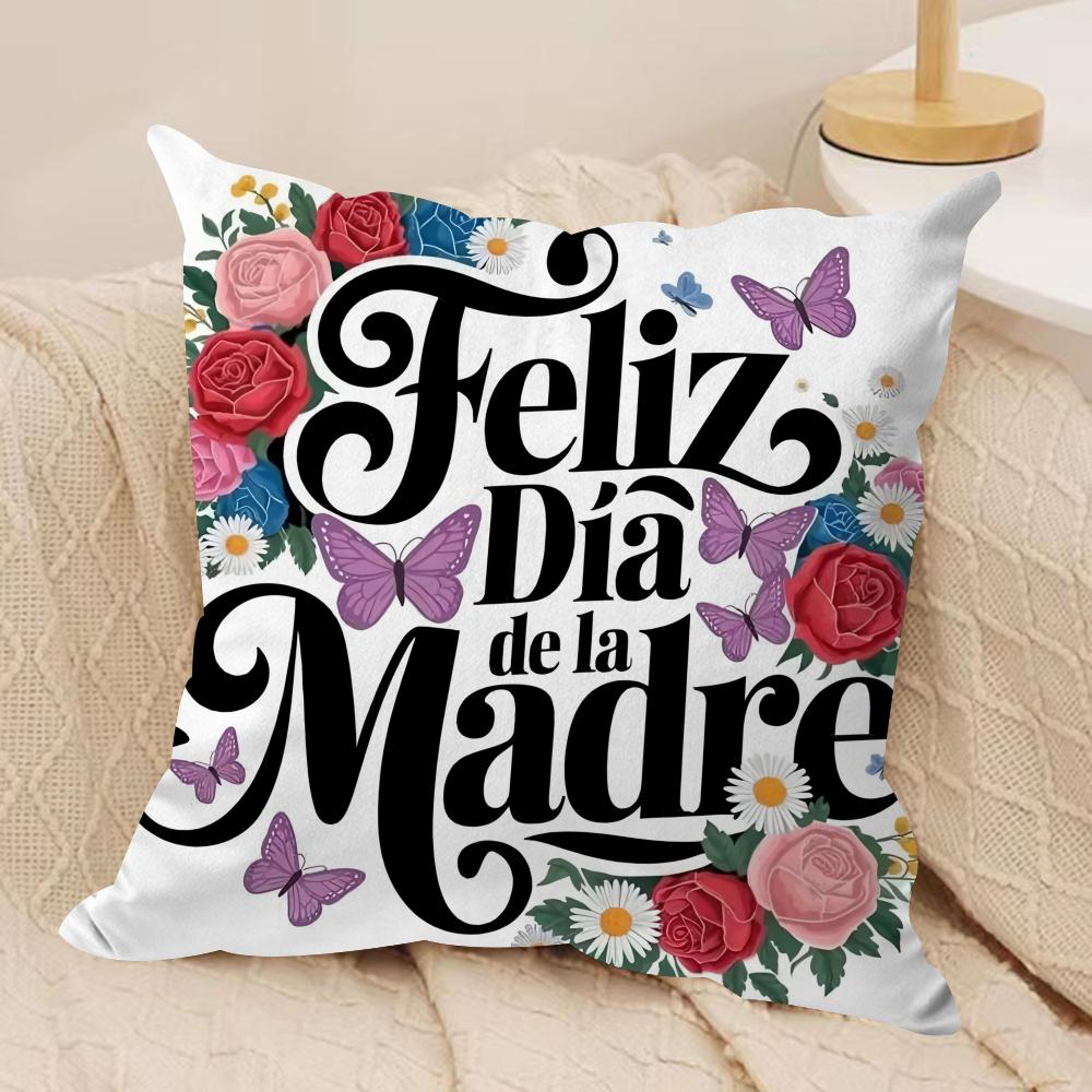 Feliz Dia MaMa Cushion Cover Short Plush Doublesided Print Square Throw Pillow Covers Sofa Home Cushion Decor