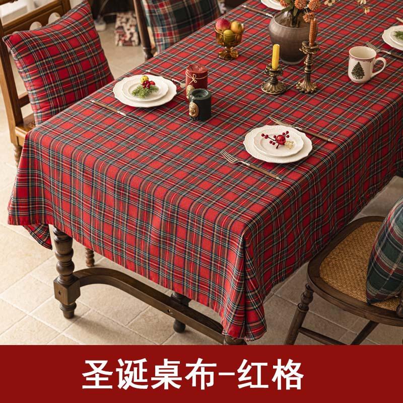 

Christmas retro red dining table tablecloth festive atmosphere rectangular plaid tablecloth theme decorative coffee table cloth 140*140cm