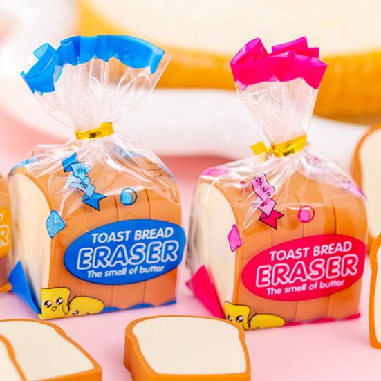 4Pcs/Set Pencil Erasers Cute Cartoon Realistic High Toughness Traceless Labor-saving Wipe Clean Christmas Gift Funny Toast Bread Kids Students Erasers