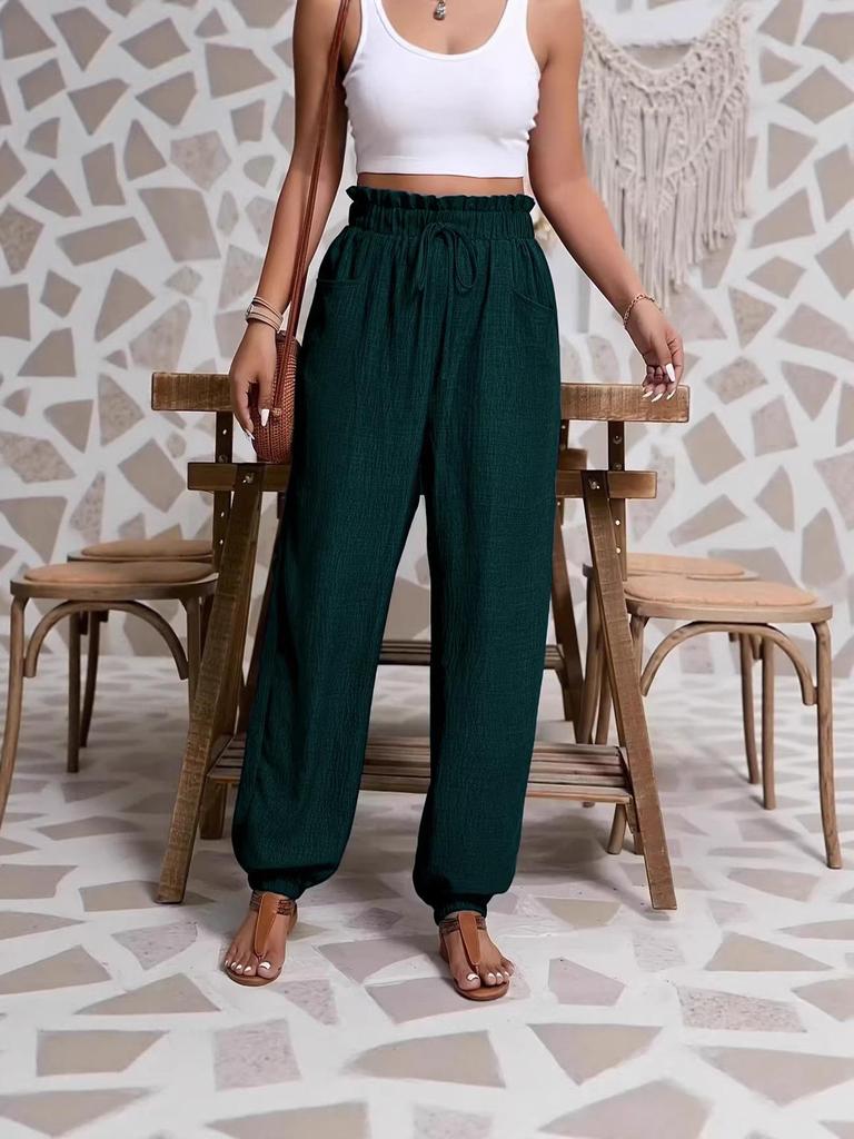 2026 Women's Casual Elastic Pure Color Long Pants - Spring/Summer European Fashion