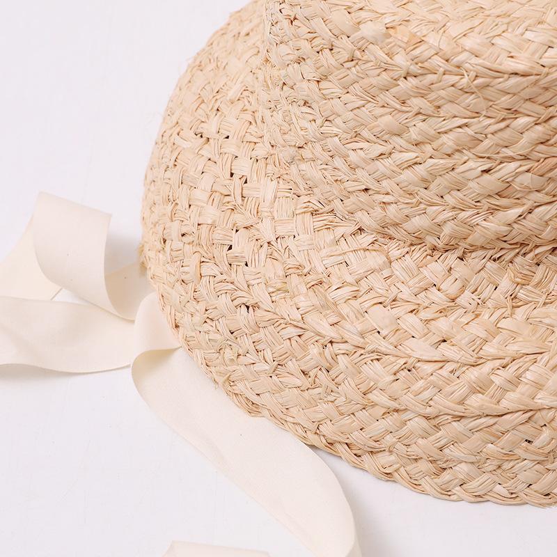 New baby summer outing French niche style children's Lafite straw hat sweet Hepburn style sun protection bucket hat