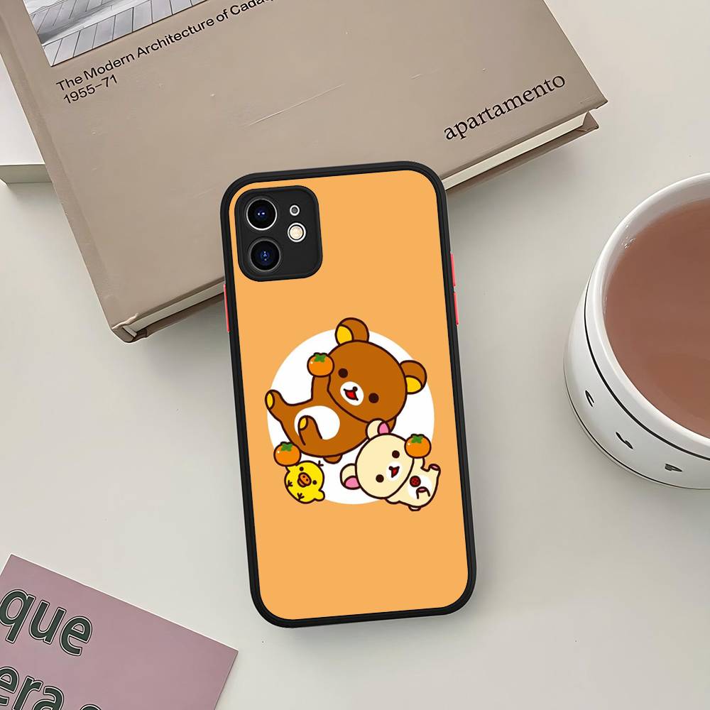 Cartoon Rilakkuma Bear Phone Case For iPhone 11 12 13 14 15 16 Pro Plus X XS MAX Matte Bumper Shockproof Cover