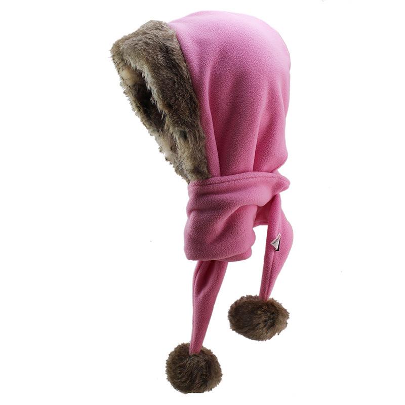Parent-child Double Ball Cap Thickened Fleece Warm Hat Scarf Integrated Large Fur Collar Winter Hat Outdoor Little Red Riding Hood