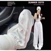 White Floral Yamamoto Women's Slim Straight Wide-Leg Bow Pants - 2025 Summer Collection.