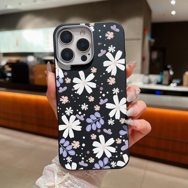 For iPhone 16 15 Pro Max 14 13 12 11 TPU Soft Case Cover Flower Pattern Leather Matte Shockproof Phone Cover For iPhone