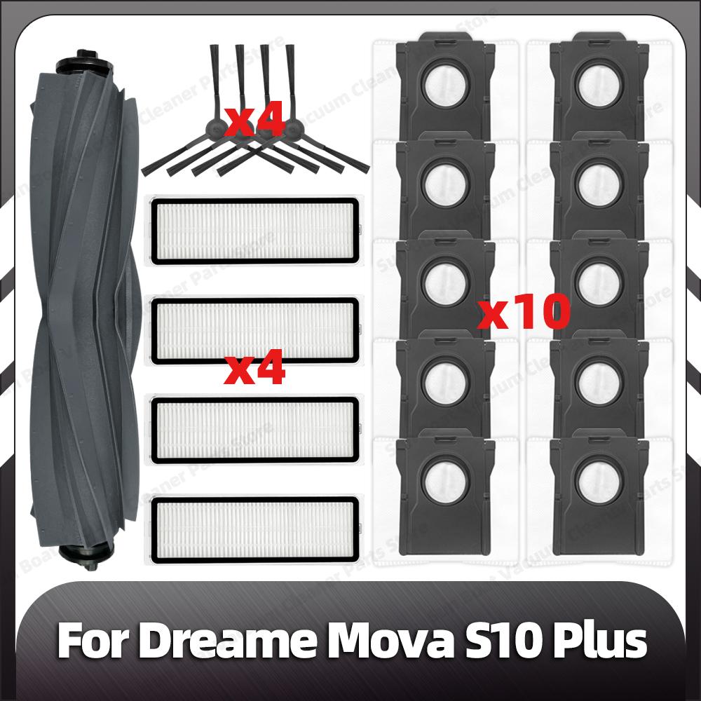 Kompatibel für Dreame Mova S10 Plus Ersatz Hauptseitenbürste HEPA Filter Staubbeutel Ersatzteile Zubehör