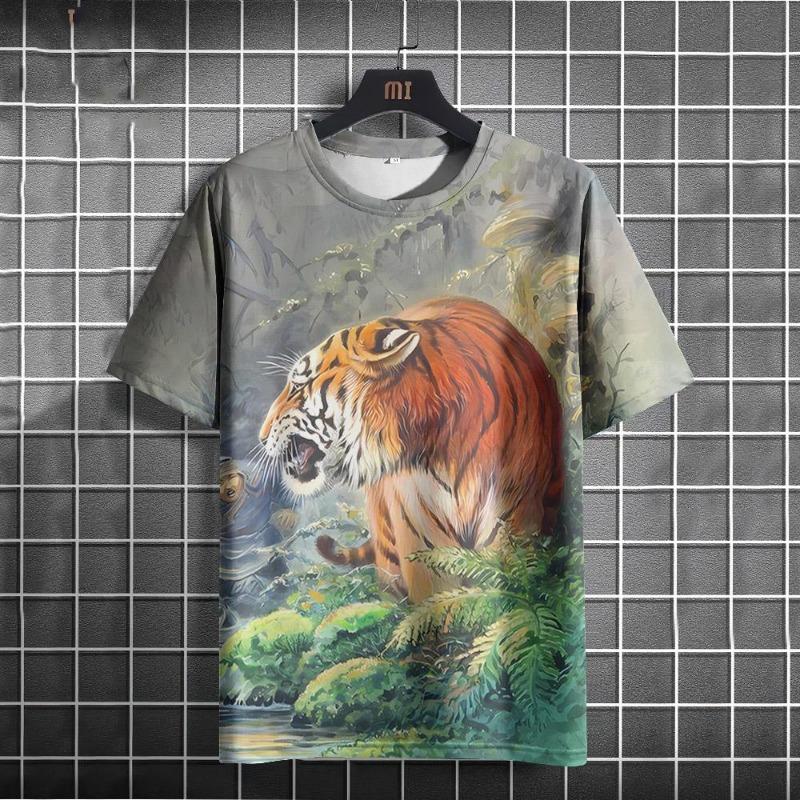

Flame Tiger 3D Print T-Shirt Fire Animals Graphic Cool Design Punk Style Tshirts XXS