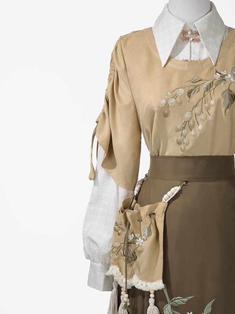 Yi Meng Ge Hanfu Women's Yellow Outerwear and Skirt Set, New Chinese Style 9684